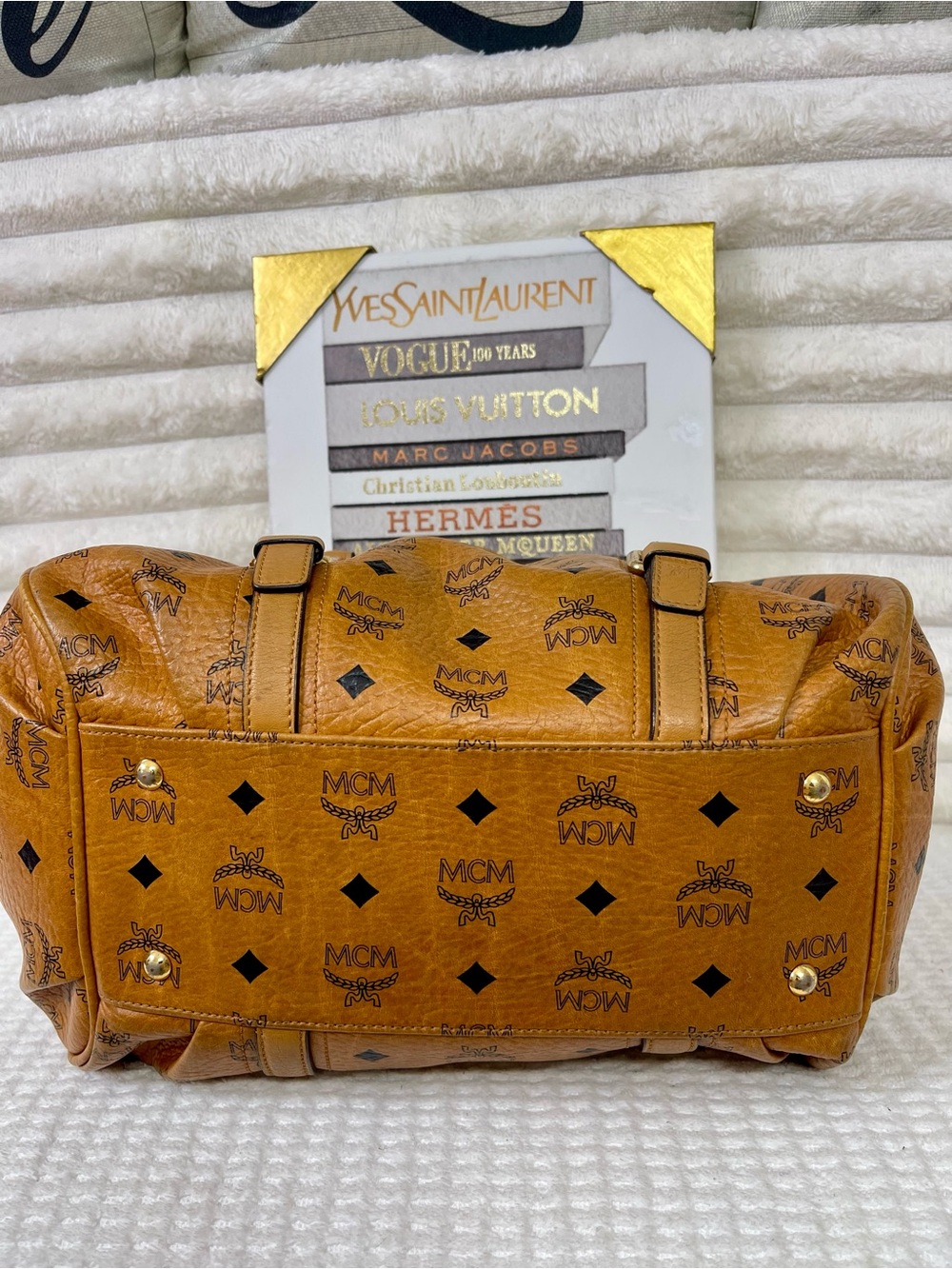 MCM Cognac Visetos Monogram Barrel Tote/Satchel Bag - Picture 7 of 15